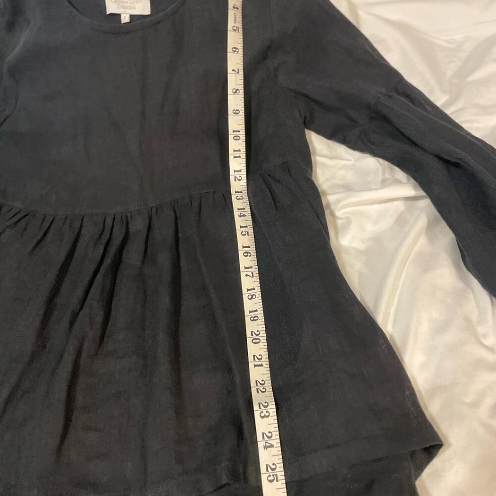 100% Linen Black Blouse - Picture 3 of 7